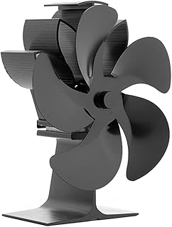 Ventilador de estufa de leña alimentado por calor de 5 aspas, color negro, pequeño para habitaciones grandes con termom