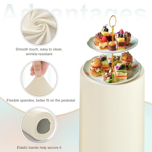 QUARKZMAN Set aus 3 Beige Zylinder Spandex Standabdeckungen, Plinth Standabdeckung für Party Hochzeit Geburtstagsdekoration, Enthält nur Zylinderabdeckungen (Elastischer Stoff Klein)