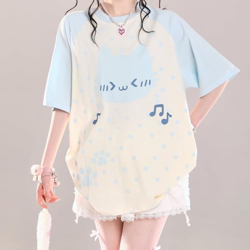 Image of Y2K Cutecore Kawaii Teen Shirt Coquette Harajuku Oversize Japan Cat Print Cute Tshirt Top Clothes