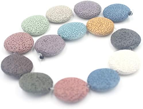 Ochoos 0.787 in 1.063 in Colorido Plano Redondo Lava Perlas Forma De La Moneda Roca Volcánica Grano Suelto Joyería Pulsera Hacer Bricolaje 15inch -