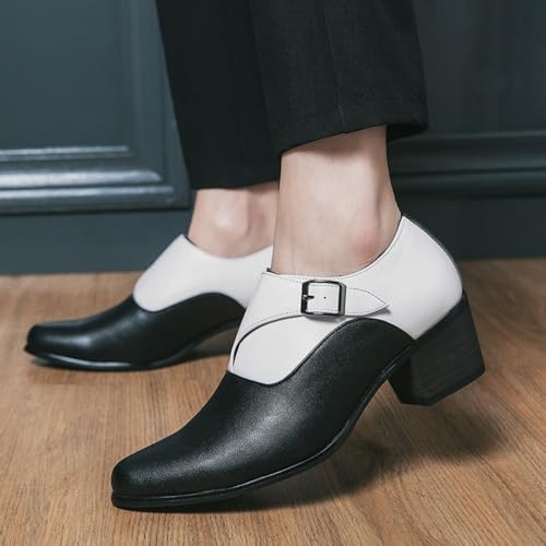Monk Strap Shoes Men Classic Retro Formal Business Loafer Dress Shoes Lightweight Leather Slip On Comfortable High Heel Plain Pointed Toes Buckled Pull-on Office Oxford Casual Elegant Wedding Footwear4