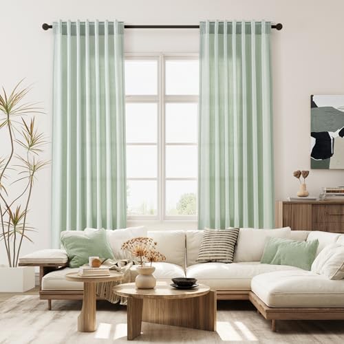 Image of Joywell Extra Long Linen Curtains 102 Inches for Living Room Aqua Green