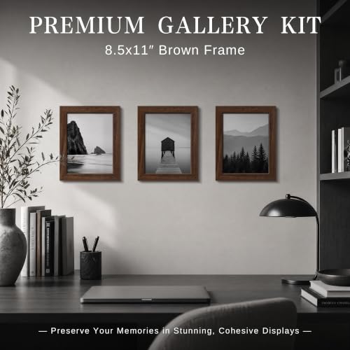 Image of VCK 8.5x11 Picture Frames Brown - Wide Border Wood Multi Certificate 8.5 x 11 Frame, Family Photos, Office Prints, Studio /Gallery Artwork, Woodgrain Series, Tabletop & Wall Hanging, Set of 6