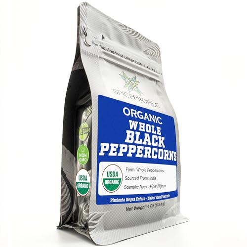 Spice Profile USDA Organic Whole Black Peppercorns, 4 oz | Sun-Dried Kali Mirch | Lab Tested for...