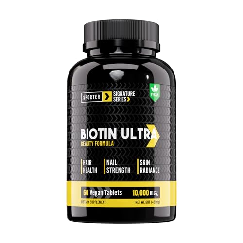 Sporter - Biotin Ultra 10 000 mcg per Serving- 60 Vegan Tablets - Beauty Formula - Biotin Supplement for Hair Skin & Nails - Vitamins for Men & Women - Non Flavored