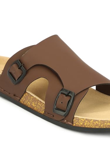 Image of Men Full Cover Double Buckle Slippers | Covered Slip-On Sandals for Men | Comfortable Footwear | Adjustable Strap Rubber Sandals | Anti-Slip Sole Slippers