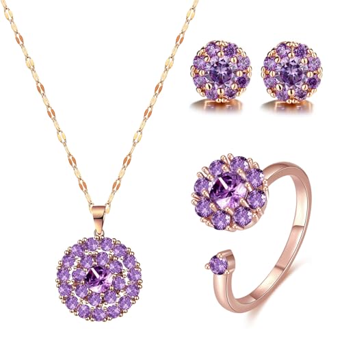 Jewelry Set for Women Rhinestone Open Ring Necklace Earrings Set Cubic Zirconia Bridal Wedding Crystal Jewelry Sets