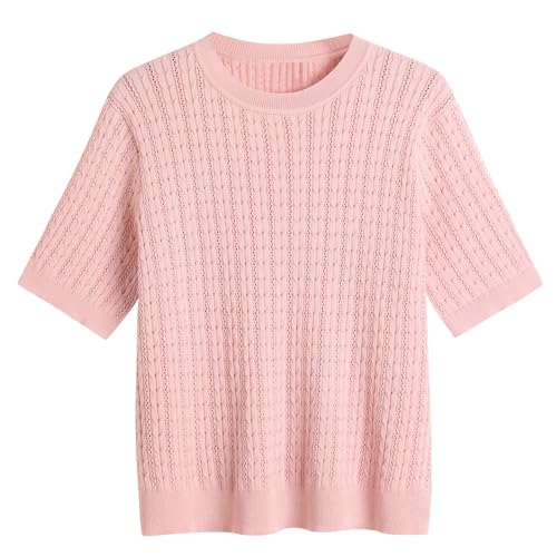 Image of Wowcarbazole Womens Summer Tops Short Sleeve Casual Crew Neck Fashion T Shirts Knit Pullover Sweater Trendy 2024