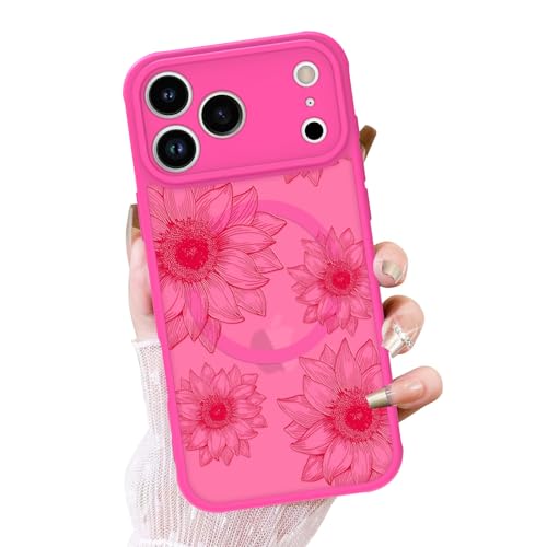 Coque de téléphone compatible MagSafe Phone 15 Pro Max, motif floral tournesol antichoc