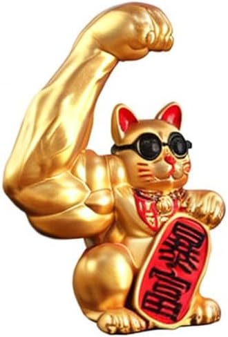 Miniatura 8 de Fenteer Muscle Arm Lucky Fortune Cat Figurine Esculturas Cabeza de apertura vigorosa Tienda de regalos Esculturas Fortuna Riqueza Acogedora Gato