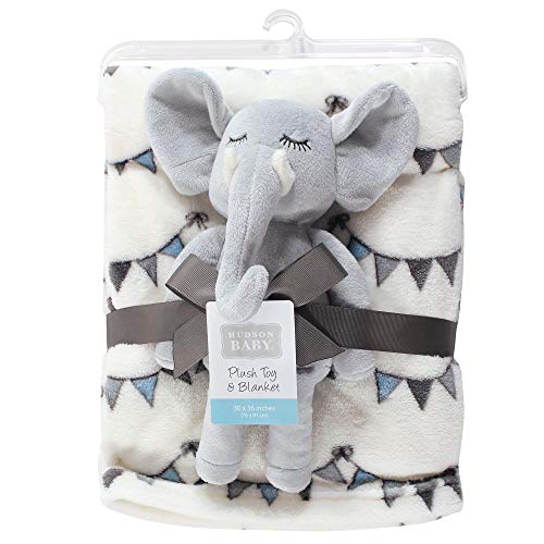 Image of Hudson Baby Unisex Baby Plush Blanket with Toy, Modern Elephant, One Size