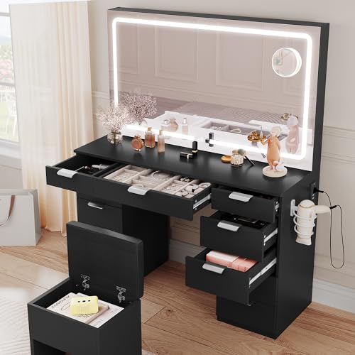 image for YITAHOME Illuminated Makeup Vanity Desk Set with LED Mirror and Lights