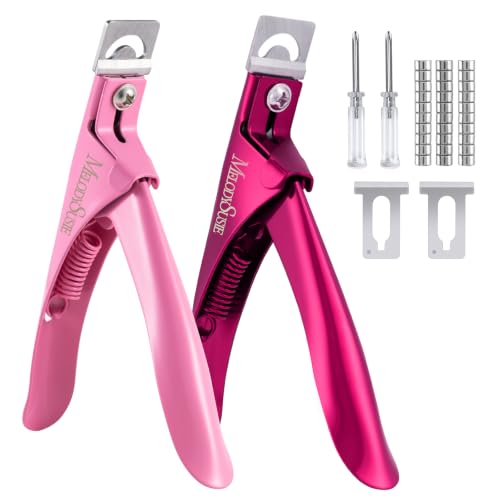 MelodySusie 2Pcs Acrylic Nail Clippers with Magnet Sizers, Professional Nail Cutters for Long Acrylic Gel Nails Tips, Adjustable Stainless Nail Trimmer, Manicure Tool for Salon Home, Plum ＆ Pink