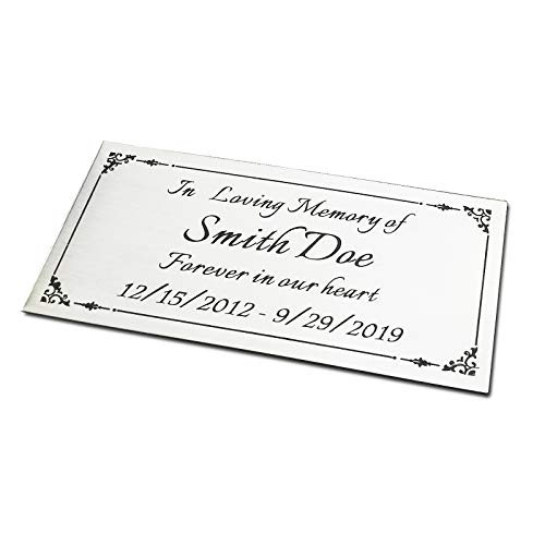 2" H x 4" W, Custom Elegant Engraved Plate, Personalized Memorial Plaque, Brushed Stainless Steel or Brass Laser Engraved Name Plates with Adhesive Backing or Screws, Square Corner (Silver, Gold)