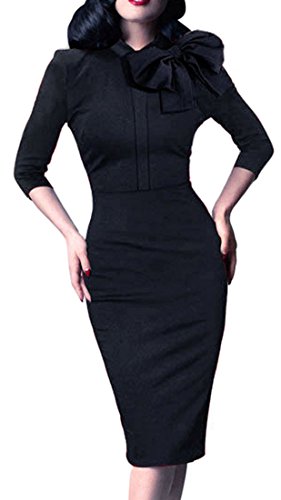 HOMEYEE Women's Vintage Bowknot 3/4 Sleeve Party Dress B2444