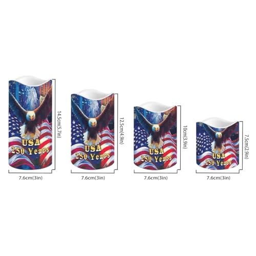 Image of American Flag Fake Candles Bald Eagle Fourth of July LED Candle Battery Operated Flickering Remote 250th Anniversary Patriotic Decor for Bedroom Wedding Restaurant, 4 Pack