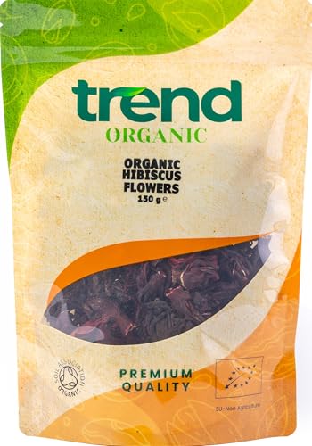 Trend Organic Hibiscus Flowers 150g | Vibrant and Tart Perfect for Refreshing Teas and Culinary Creations Certified Organic Vegan GMO-Free No Additives or Preservatives