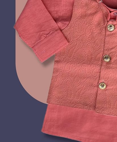 Image of Little Kids Ethnic Wear Kurta Pyjama and Waistcoat Set For Boys | Stylish Ethnic Wear | 3-piece set | Silk and Cotton Blend Fabric