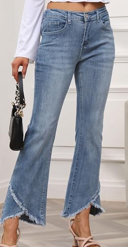 CHARTOU Women Cute Stretch Denim Jeans Ripped Distressed Frayed Hem Denim Pants Tassel Fringe Cropped Jeans4