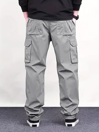 Image of Vogaan Casual Solid Men's Loose Fit Drawstring Cargo Pants with Multiple Pockets | Cotton Cargos for Men