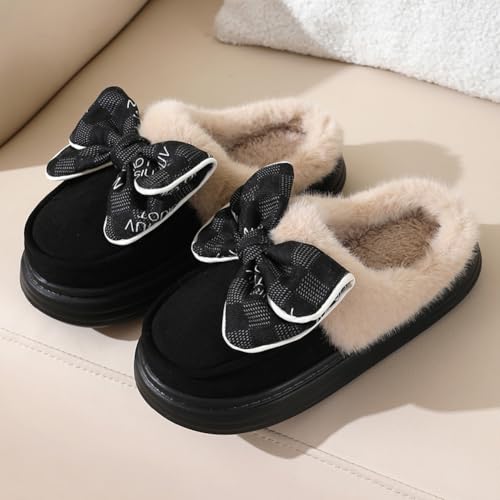 Pocadri Fuzzy Winter Slippers for Women Cute Bowknot Memory Foam Bedroom Shoes Thick Sole Shoes Indoor and Outdoor4