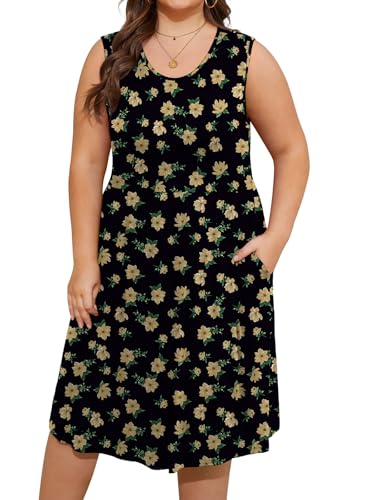 Image of DB MOON Womens 2026 Plus Size Tank Dresses Sleeveless Knee Length Sundress with Pockets