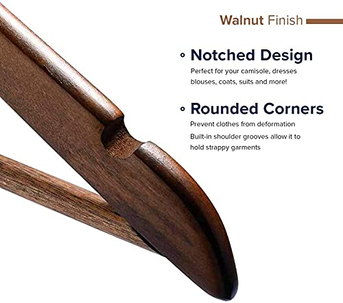 Image of Wooden Hanger Premium Wood with 360 Swivel Hook and Precisely Cut Notches for Dress Clothes, Coats, Jackets, Pants, Shirts, Skirts Hanger (Walnut Hanger, 12)
