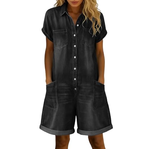 Combinaison boutonnée en jean délavé avec poches fonctionnelles pour femme active