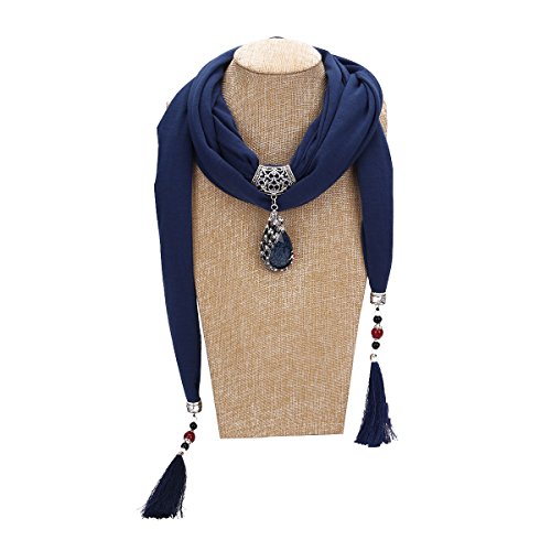 Vintage Polyester Scarf Alloy Resin Gem Pendant Women's Necklace Jewelry Scarves(sc0021)3