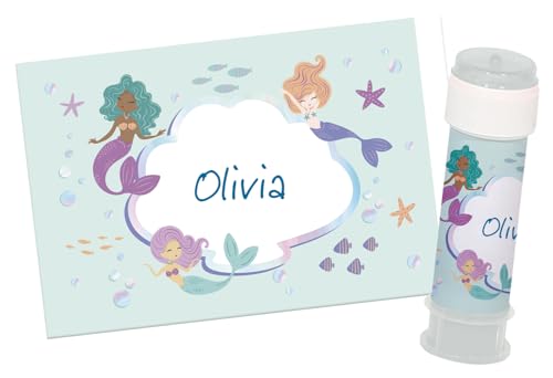 Folat B.V.- Folat 23935 cumpleaños Azul con Purpurina Iridiscente-Etiquetas de Burbujas-Mermaid Magic-6 Piezas-Decoraciones de Sirenas para Fiestas de Mundo Submarino, Multicolor