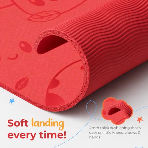 Image of Lifelong Kids Yoga Mat with Carrying Strap | Non-Toxic Yoga Mat for Children Workout & Exercise | Slip-Resistant Floor Mat for Kids Fitness, Play & Meditation | Exercise Mat for Home (Red)