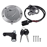 X AUTOHAUX 1 Set Motorcycle Ignition Switch Cylinder Fuel Gas Tank Cap Cover Lock Seat Lock w/ 2 Keys for Yamaha YZF R25 15-19 for Yamaha YZF R3 15-19 Motor Bike Ignition Cylinder Set