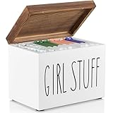 Jomeis Girl Stuff Aufbewahrungsbox | Bad Organizer für weibliche Hygieneprodukte | Holz mit Klappdeckel | Diskrete und stilvolle Aufbewahrung für Pads, Tampons, Liner - Schwarz/Weiß u