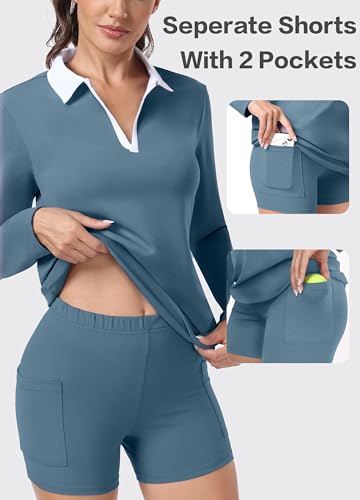 Image of Hiverlay Golf Dresses for Women with Shorts and Pockets, V-Neck Short Sleeve Tennis Dress, Workout Athletic Dresses