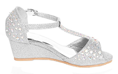 Image of Olivia K Girls Glitter and Rhinestone Open Toe Wedge Heel (Toddler /Little Girl)