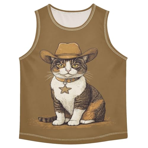 Cowboy Cat Sheriff Brown Boys Tank Tops Toddler Boys' Assorted Sleeveless Tank Tops for Boy,3T