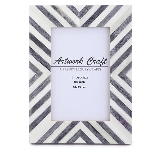 Artwork Craft Picture Photo Frame Chevron Herringbone Art Inspired Vintage Table-Top/Wall Décor Frames (4x6 Inches, Gray, White)