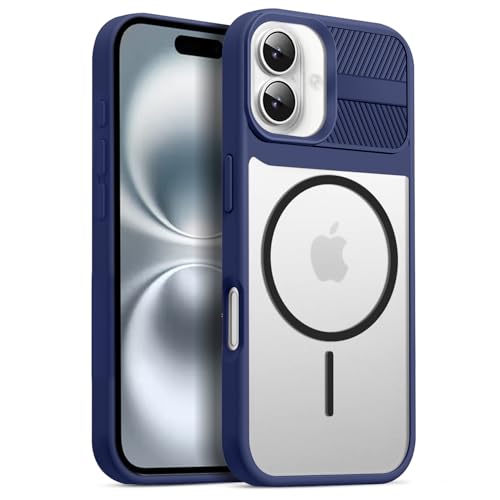 Image of KARWAN️ Magnetic Clear Back Case Cover for iPhone 16 (6.1-Inch-) |Acrylic Transparent Slim | Shockproof iPhone 16 Mobile Phone Back Cover [Clear Back] [TPU + Pc] [Blue]