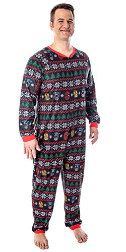 Marvel Adult Unisex Superhero Trio Ugly Sweater Allover Print One Piece Pajama Union Suit3