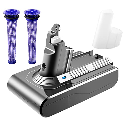 ADVTRONICS V6 Batterie de Rechange pour Dyson V6 DC62 DC58 DC59 DC61 DC72 DC74 Extra, Trigger, Fluffy, Absolute SV03 SV05 SV06 SV07 SV09, 21,6 V 3,5 Ah V6 Batterie avec 2 Filtres Cover