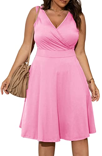 Image of POSESHE Womens Plus Size Dresses Sleeveless Wrap V-Neck Sundress Casual Summer Wedding Guest Cocktail Dress with Pockets