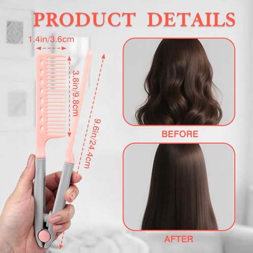 Peine alisador V para cabello 2 piezas color rosa miniatura 4