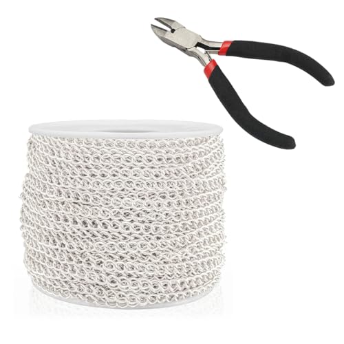 10 Metri Catenine per Collane Fai da Te, Catena Acciaio Inox per Bigiotteria in Acciaio Inox, Catena per Collane Fai da Te con Pinza per Gioielli, per Fai da Te, Produzione di Gioielli (Argento)