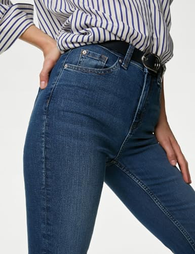 Image of Marks & Spencer Solid Blue Cotton Womens Eva Bootcut Jeans