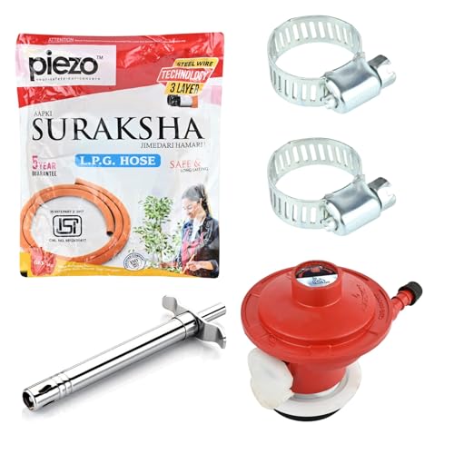 Image of Combo of Hose Pipe1.5m, Relguator, Lighter, 2 Clamps | Complete Kitchen Stove Accessories Kit | Leak-Proof Connection | Safe & Efficient Setup for Home Kitchen and Outdoor Cooking