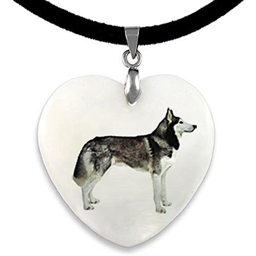 Timest - Husky Siberiano - Colgante Nácar en Forma de Corazón PP0003