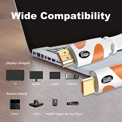 Câble HDMI plat 4K 9,2m Postta avec Ethernet et retour audio blanc et orange