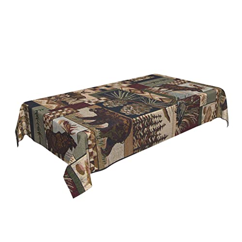 Lodge Bear Deer Printed Table Cloth Soft Tablecloth For Kitchen Dining Waterproof Tabletop Cover For Family Meals Christmas Festival Kitchen Decoration 60"X90" #TOP1