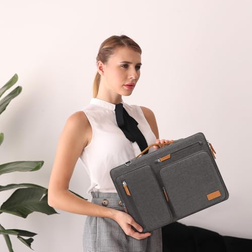 Image of MOSISO 360 Protective Laptop Shoulder Bag,17-17.3 inch Computer Bag Compatible with MacBook, HP, Dell, Lenovo, Asus Notebook,Side Open Messenger Bag with 4 Zipper Pockets&Handle, Taupe Gray