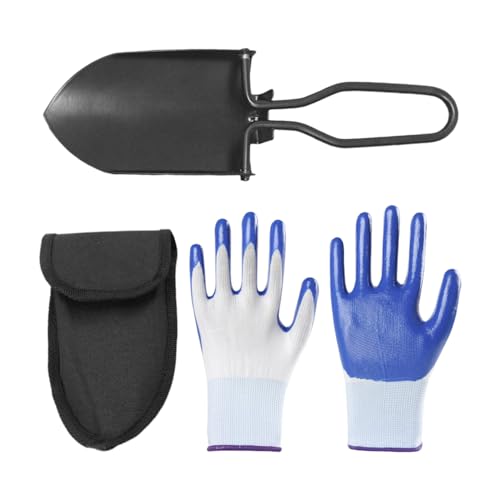 1 pala de jardín con bolsa de almacenamiento, 1 par de guantes de jardín, pala plegable multifuncional, pala de jardín pequeña para deshierbar, pala portátil